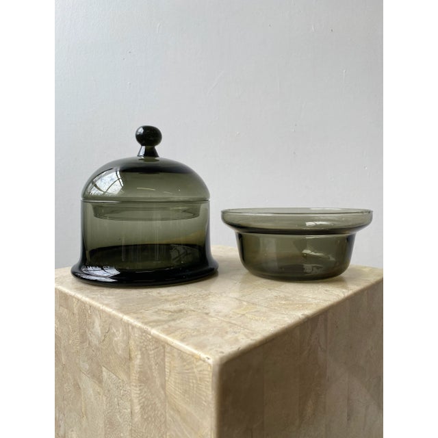 1960s Vintage 3-Piece Smoke Glass Lidded Vessel, Circa 1960s For Sale - Image 5 of 10