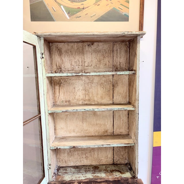 Antique Primitive Farmhouse Mint Green Cupboard For Sale - Image 9 of 12