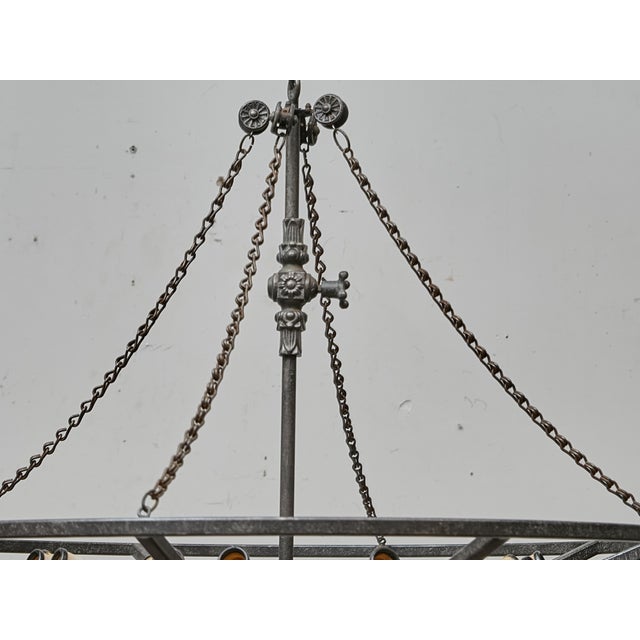 Large French Industrial Iron Chandelier With 12 Lights, Circa 1920 - Us Wired For Sale - Image 13 of 18