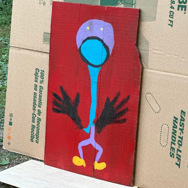 Original figural painting on joined reclaimed wood boards. Sourced from estate of PA art collector who purchased a lot of...