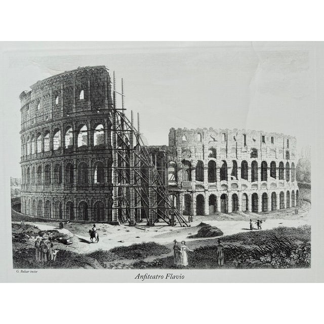 1980s Vintage Architectural Framed Print Engraving Rome