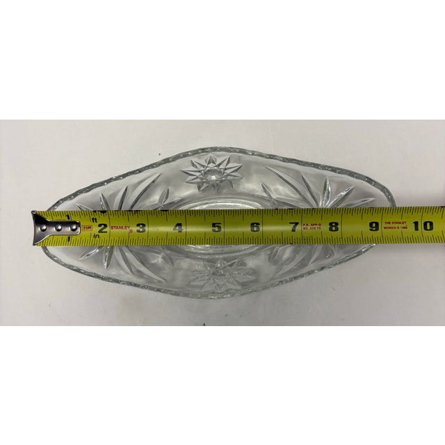 Mid 20th Century American Pressed Glass Oval Celery or Relish Dish, Starburst Pattern, Circa 1930s–1950s For Sale - Image 5 of 7