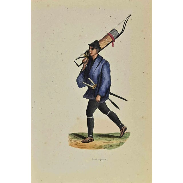 Japanese Soldier is a lithograph made by Auguste Wahlen in 1844. Hand colored. Good condition. At the center of the...