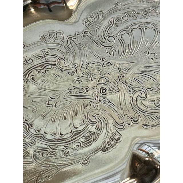 Metal Vintage English Silver Mfg. Co. Silver Plate Victorian Revival Footed Bread or Tea Tray For Sale - Image 7 of 10