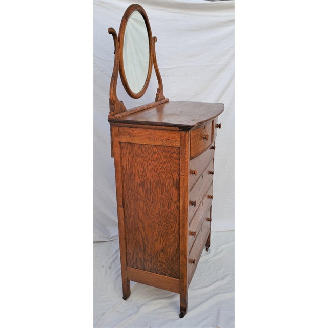 Antique Mission American Oak Highboy Dresser Chest With Mirror Chairish