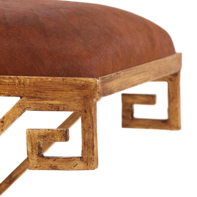 Early 21st Century Gilt Iron Bench Upholstered in New Cowhide. Contemporary. For Sale - Image 5 of 7