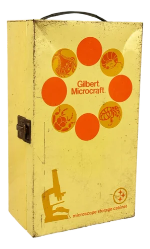 Mid-Century 1960's Boho Yellow & Orange Microscope Storage Display Box