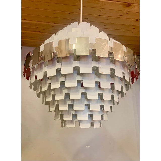 1970s Cromo Sculptural Concentric Metal Ring Pendant Lamp by Ineslam, Spain For Sale - Image 4 of 5