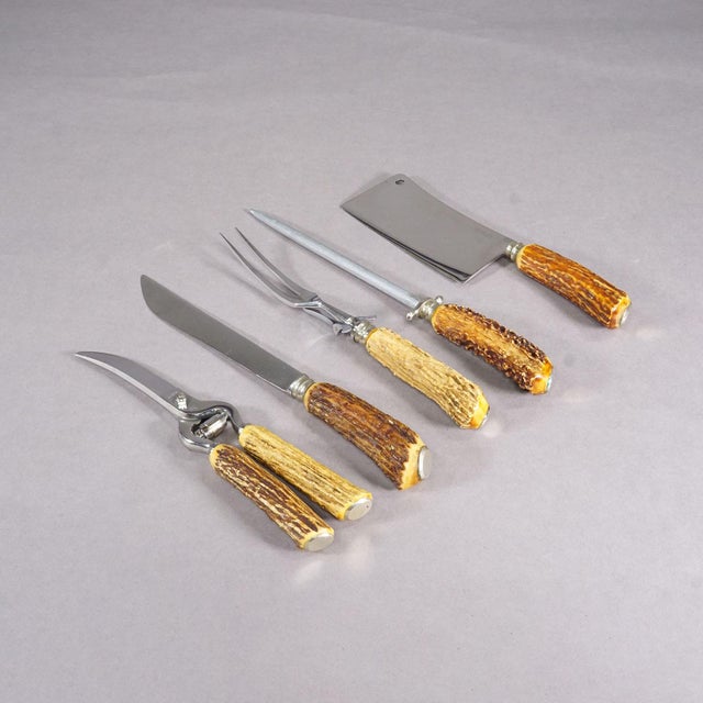 Rustic European Vintage 5-Piece Carving Set With Box - Baron Solingen Germany 1950s For Sale - Image 3 of 8