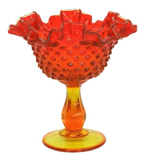 Fenton Amberina Hobnail Style Ruffled Pedestal Compote Candy Dish