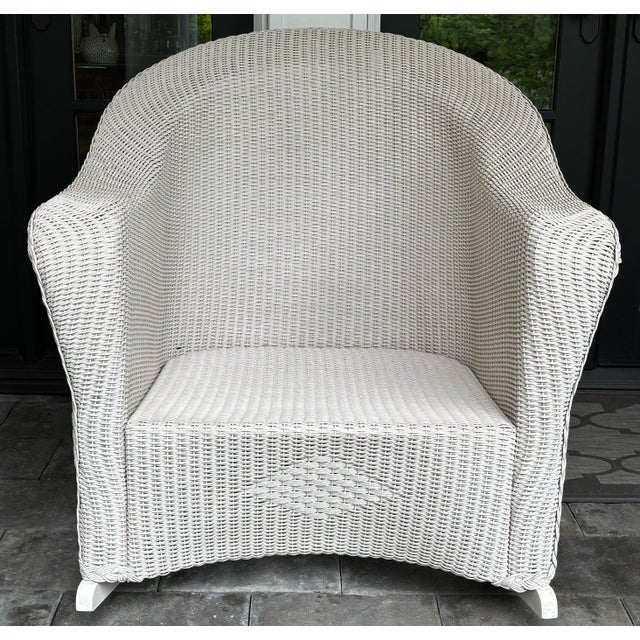 Vintage Wicker Rocking Chair, With Cushions, Attributed to Lloyd Flanders Reflection Collection For Sale In Chicago - Image 6 of 9