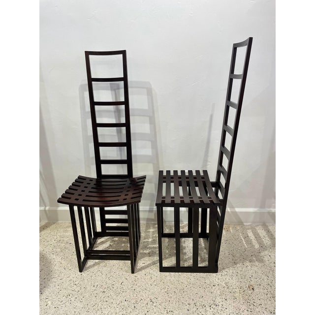 1970s Tall Ladderback Architectural Design Chairs- A Pair For Sale - Image 5 of 18