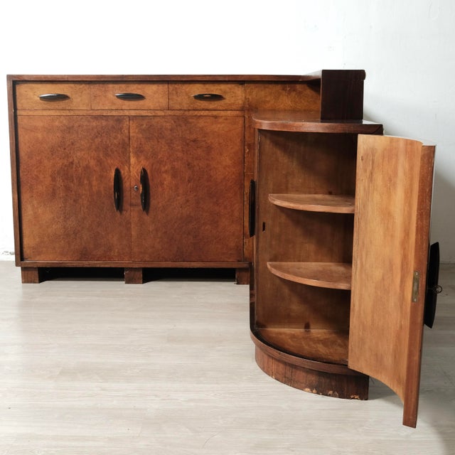 Brown Vintage Rationalist Wooden Corner Sideboard, 1940s, Set of 2 For Sale - Image 8 of 18