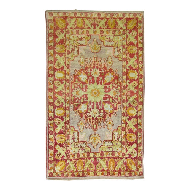 Antique Zabihi Collection Turkish Oushak Rug with Lime Green Accents - 3'10" x 6'1" For Sale