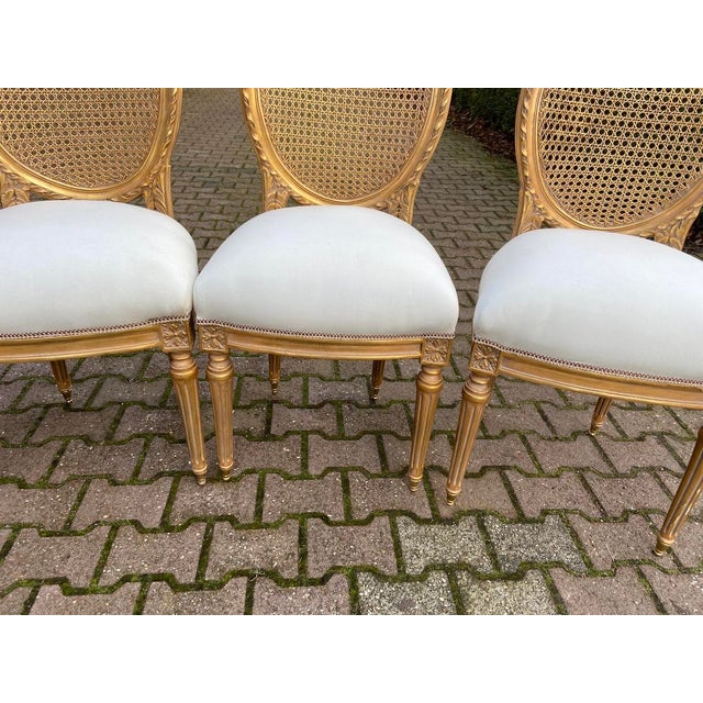 1970s French Artisan Louis XVI Gold Beech Cane Dining Chairs-Set of 4 Pc For Sale - Image 9 of 18