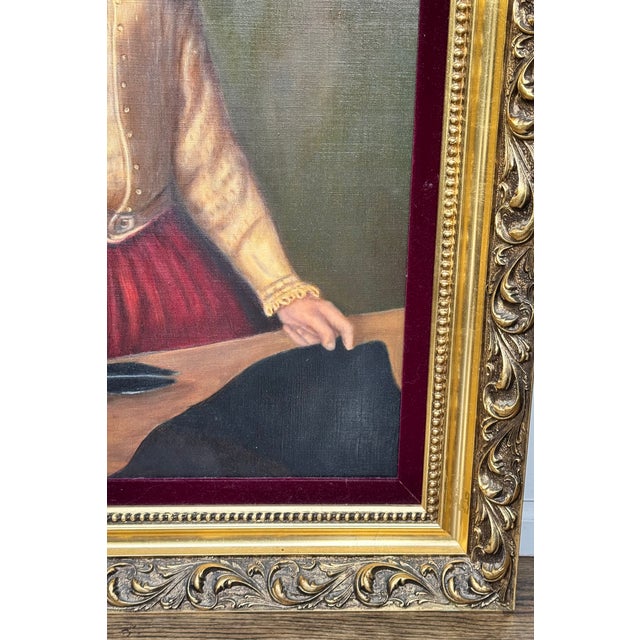 1969 Oil on Canvas Reproduction Giovanni Battista Moroni of Il Sarto 'The Tailor' - Framed For Sale - Image 10 of 17