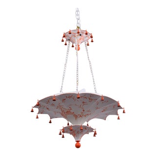 Vintage Three Up Side Down Umbrella Ceiling Chandelier With Bells, For Sale