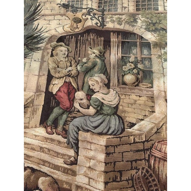 1970s Antique French Aubusson Jacquard Tapestry Village, 1970s For Sale - Image 5 of 18
