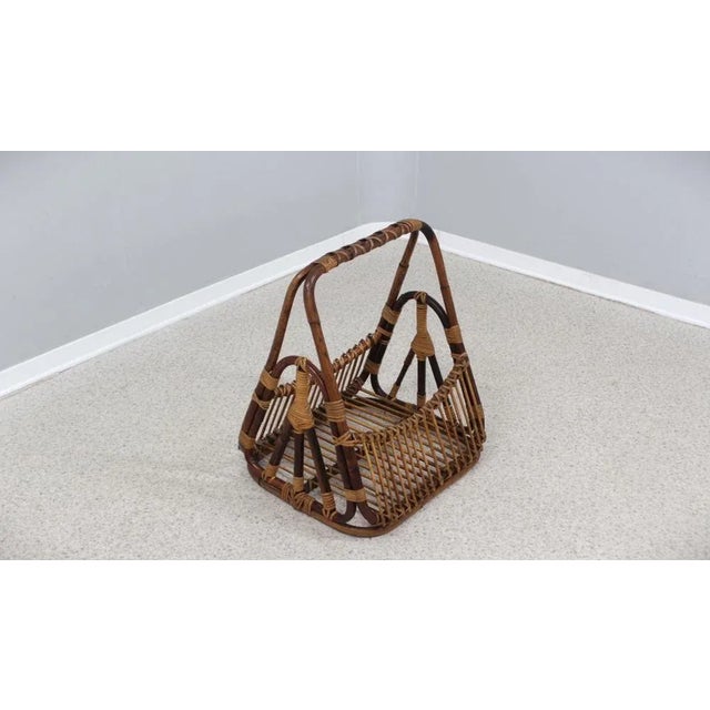 Wood Vintage Rattan Magazine Rack from Castano, 1950s For Sale - Image 7 of 7