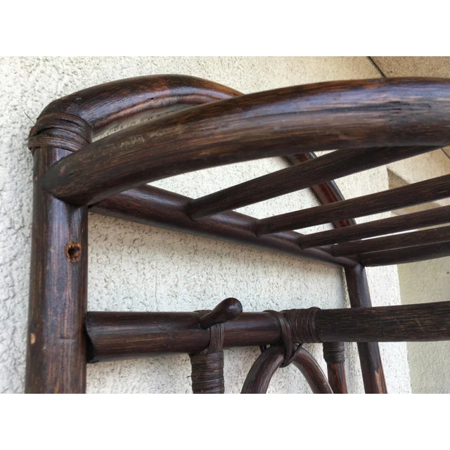 Brown High Rattan Coat Hanger with Mirror and 2 Shelves, 1970s For Sale - Image 8 of 18