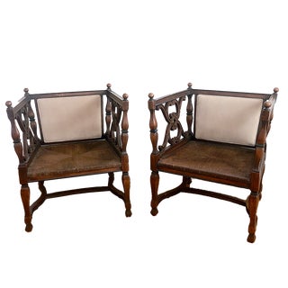 1960s Mediterranean Spanish Revival Pair of Cerused Chairs With Rush Seats For Sale