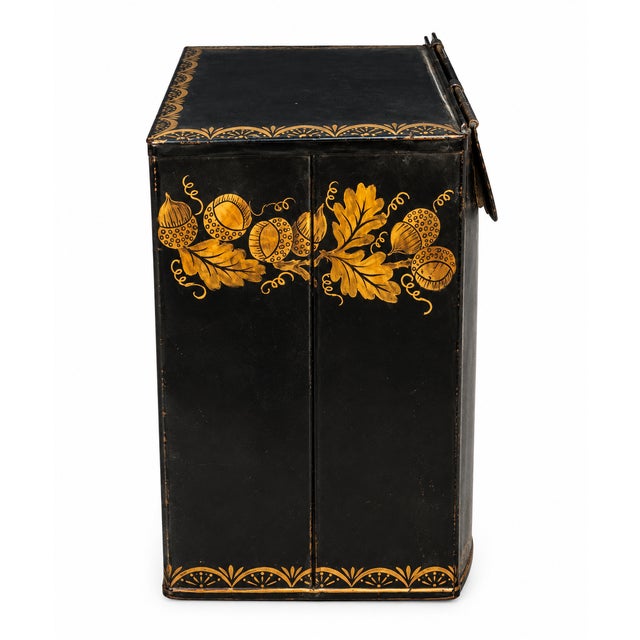 Vintage Black & Gold Floral Toleware 3-Piece Desk Set For Sale - Image 4 of 7