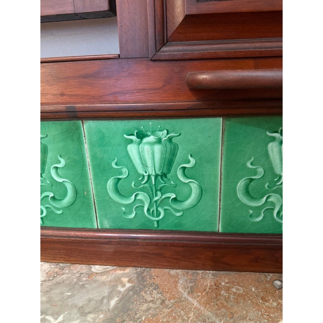 English Antique English Walnut Dresser With Marble Top and Green Tile Backsplash For Sale - Image 3 of 10