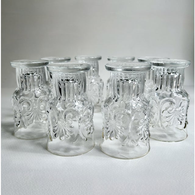 Vintage Pilgrim Glass "Adams" Clear Set of 8 Pedestal Glasses + Pitcher For Sale In New York - Image 6 of 18