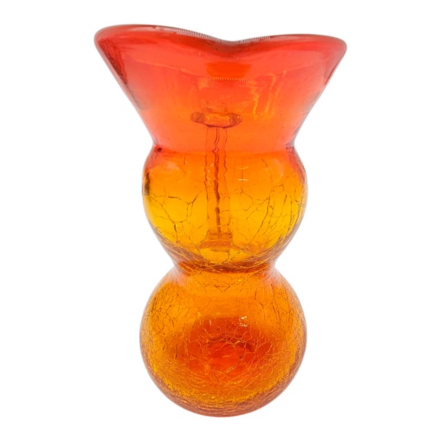 Mid 20th Century Mid-Century Modern Amberina Crackle Glass Pitcher Vase by Rainbow Glass Co – Persimmon Hue For Sale - Image 5 of 7