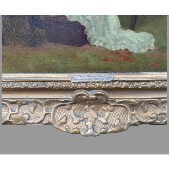 Textile Antique Victorian Gilt Framed Oil Painting on Canvas the Proposal H. B. Sparks For Sale - Image 7 of 10
