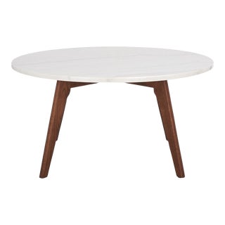 Syrio Round Marble Coffee Table - Marble/Walnut For Sale