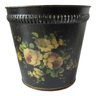 Vintage Hand Painted Tole Planter With Flowers For Sale
