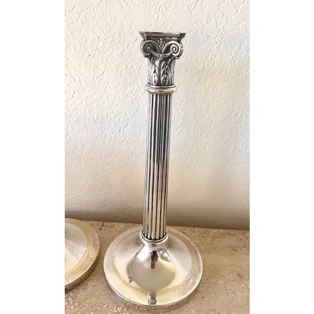 Pair of Antique European 800 Fine Silver Corinthian Column Candlesticks For Sale - Image 4 of 10
