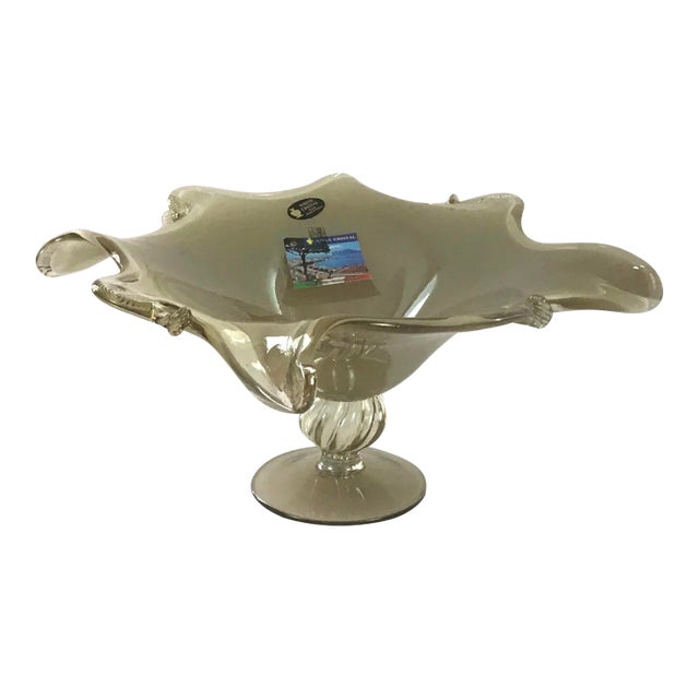 NWT-Murano Large, Freeform, Ruffled Bowl, a Top a Twisted Pedestal Stem – Centerpiece –Compote/Bowl For Sale