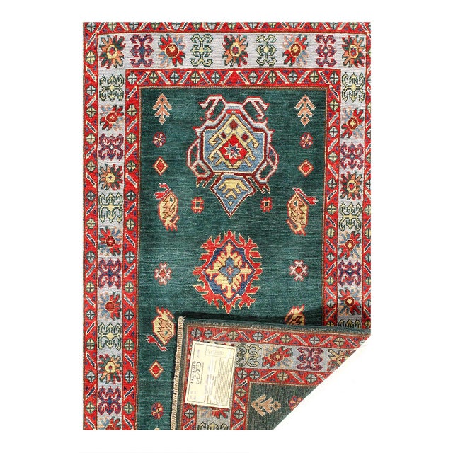 Traditional Pasargad DC Green Color Fine Hand Knotted Kazak Rug For Sale - Image 3 of 3