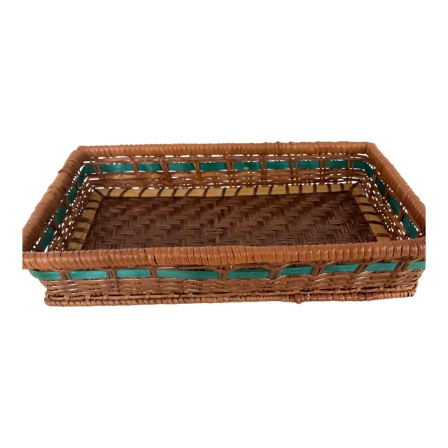 Wicker Rattan Basket Rectangular Mid Century Farmhouse For Sale