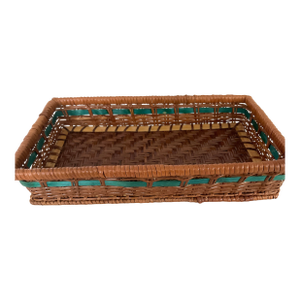 Wicker Rattan Basket Rectangular Mid Century Farmhouse