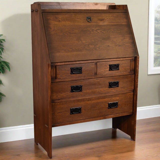 Brown Arts and Crafts Mission Solid Oak Secretary Desk - Dark Brown For Sale - Image 8 of 9
