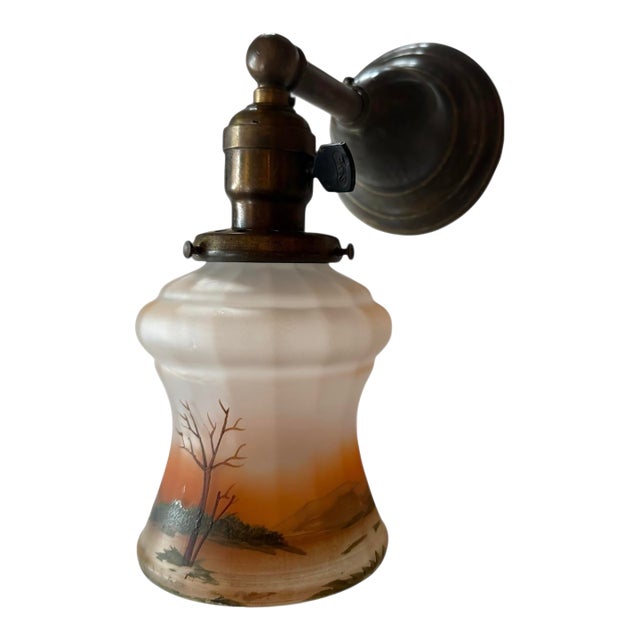 Antique Hand Painted Tree Landscape Wall Sconce For Sale