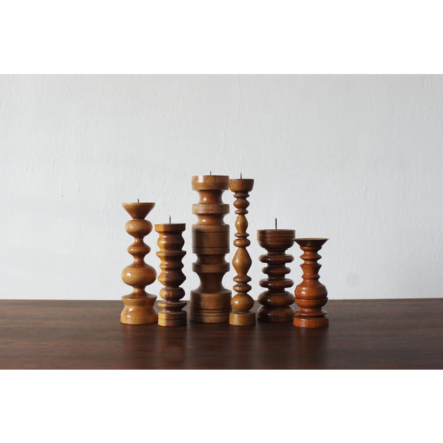 Scandinavian Wooden Candleholders, Set of 6 For Sale - Image 4 of 4