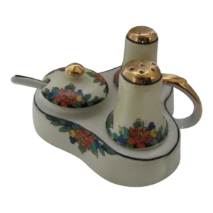 Vintage Noritake Condiment Set Gold Leaf- 5 Pieces