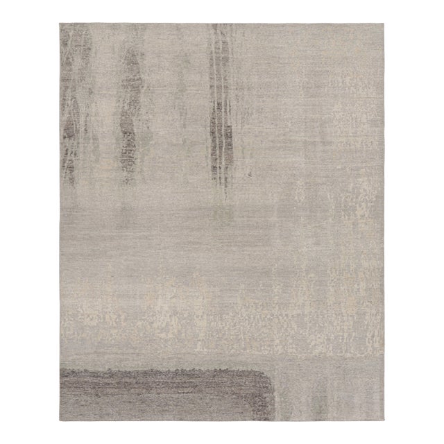 Rug & Kilim’s Modern Distressed Abstract Rug in Beige, Gray and Blue Tones For Sale