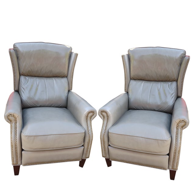 Elevate Your Living Space With This Exquisite Pair of Recliners & Matching Ottoman For Sale - Image 11 of 12