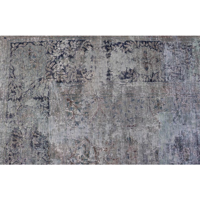 Distressed Vintage Persian Rug With Abstract Design in Blue, Green & Gray & White For Sale - Image 9 of 17