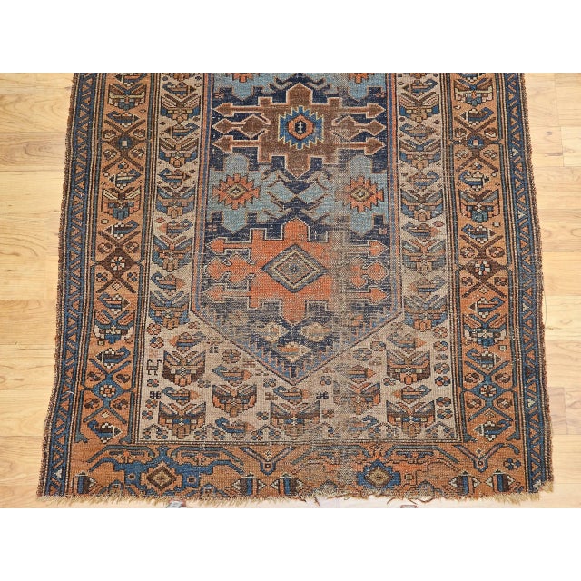 19th Century Persian Malayer Rug, Handwoven Geometric Pattern, Turquoise & Ivory, 4’ X 6’ For Sale In Chicago - Image 6 of 10