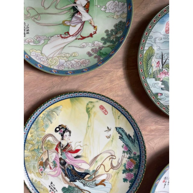 Ceramic Early 20th Century Set of Four (4) Asian Decorative Playes of Asian Goddess For Sale - Image 7 of 9