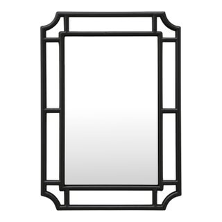 Vintage Serena and Lily Black Rattan Decorative Wall Mirror For Sale