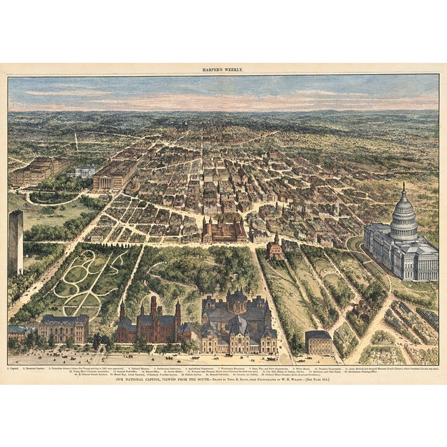 Late 19th Century Rare Pair of Washington, d.c. & u.s. Capitol Views by Theodore R. Davis 1869 & 1882 (Custom Framed) For Sale - Image 5 of 5