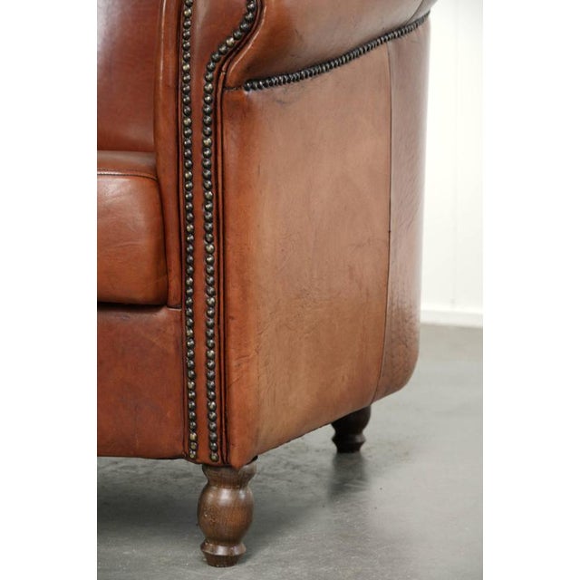 Sheepskin Club Armchair In Warm Cognac Color For Sale - Image 12 of 13