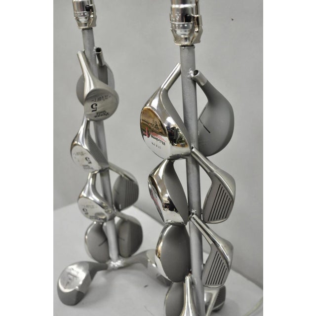 Late 20th Century Decorative Modern Real Golf Club Mancave Game Room Table Lamps - A Pair For Sale - Image 5 of 13